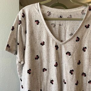 Disney Short Sleeve V-Neck Tee in Heather Gray with Black & Red Minnie Prints